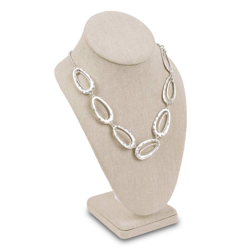 MOOCA Linen Covered Wood Jewelry Display Necklace Chain Jewelry Bust Display Holder Stand, Necklaces Bust Mannequin, 6 3/8 W x 4 1/4 D x 10 H in, Tan Linen - Image 1